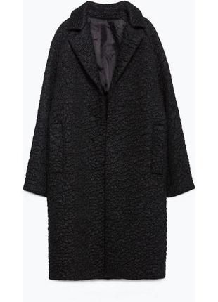 Чорне базове текстурне пальто тедді mango шуба zara h&m
