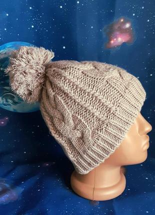 Шапка с помпоном вязаная winter collections на меховой подкладке