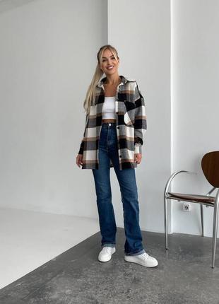 Байкова сорочка в клітинку на осінь зиму, жіноча картата сорочка на гудзиках, рубашка в клітинку, 16253 фото