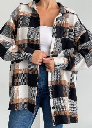 Байкова сорочка в клітинку на осінь зиму, жіноча картата сорочка на гудзиках, рубашка в клітинку, 16254 фото