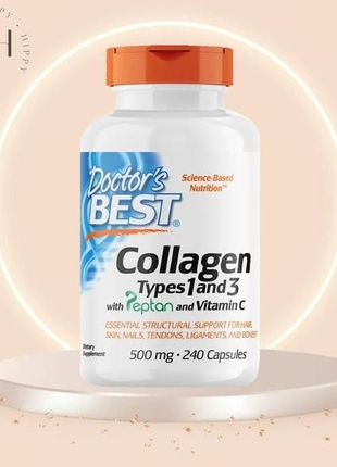 Doctor's s best, peptan, колаген 1 і 3 типів з вітаміном c, 500 мг, 240 капсул