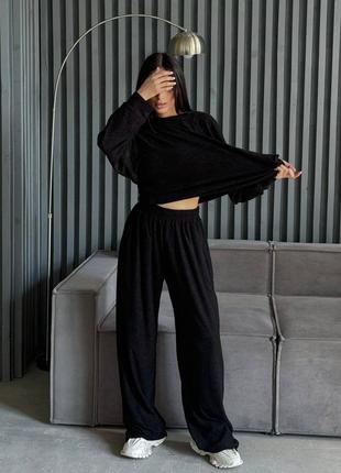 Мягкий брючный костюм оверсайз велсофт, женский костюм двойка брюки + кофта из микрофибры, осенний женский костюм оверсайз, 227