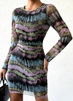 Сукня сітка міні з довгими рукавами з принтом від primark