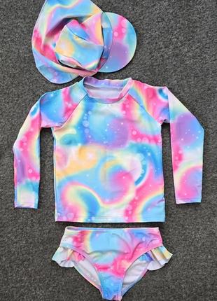 Купальный костюм для плавания, тройка, купальник на девочку, shein, 5 лет.