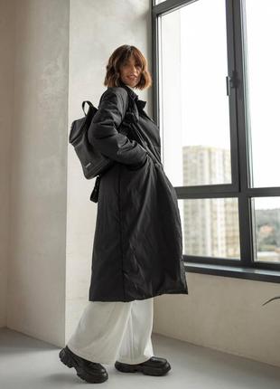 Демісезонне двобортне жіноче пальто monro з плащової тканини наповнювач силікон 80 чорного кольору2 фото