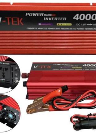 Преобразователь-инвертор v-tek 4000w, 12v-220v