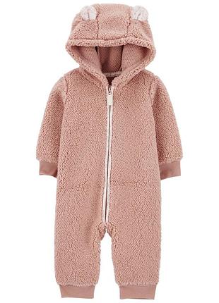 Теплий плюшевий комбінезон тедді шерпа чоловічок ромпер з капюшоном carter’s картерс для дівчинки