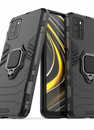 Чехол fiji ring для xiaomi poco m3 бронированный бампер с кольцом черный