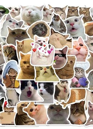 Набор наклеек котики 50 шт, стикеры самоклеющиеся