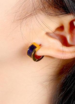 Модные серьги кольца нержавеющая сталь тренд тёмно-синий и синий эмаль
