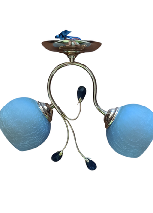 Люстра два плафона лампочки голубая для спальни комнаты