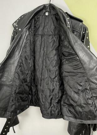 Кожаная куртка косуха с бахромой9 фото