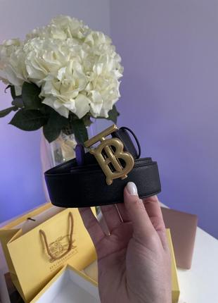 💎 burberry leather tb belt black/tan/gold 100 х 3.7 см
