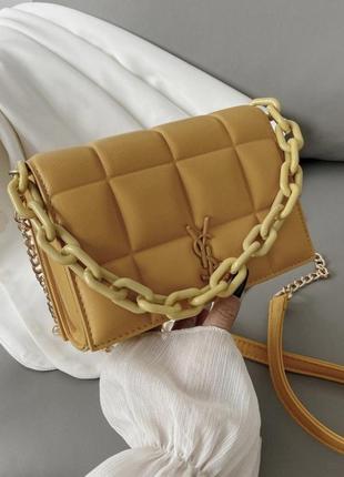 Модна маленька жіноча сумочка клатч з ланцюжком, чорна міні сумка стьобаний сумка-клатч жіночий жовтий r_1200
