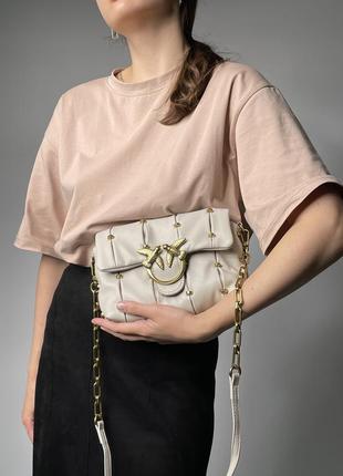 Жіноча сумка pinko мініскіряна сіра із золотим 21 х 15 х 8 см