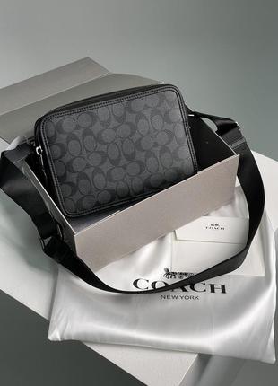 Мужская сумка coach charter signature coated canvas crossbody 24 bag - ji/charcoal 23 х 16.5 х 8 см