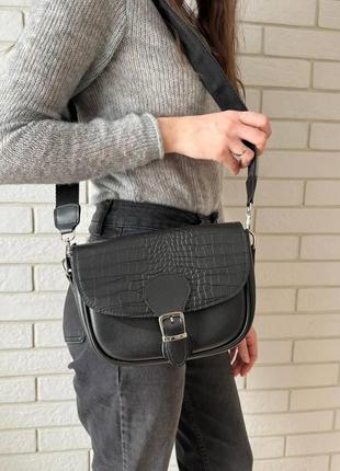 Женская сумка слинг, бананка сумка для девушки, мини сумочка багет под рептилию r_849