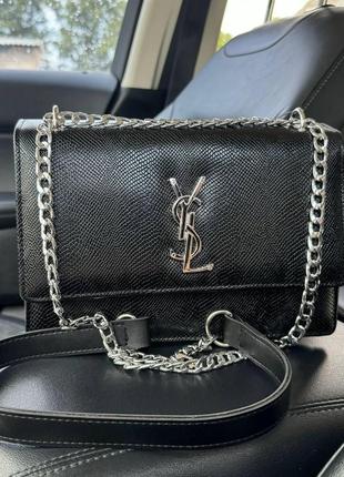 Жіноча міні сумочка рептилія ysl чорна на плече, міні сумка клатч зміїна з ланцюжком r_899