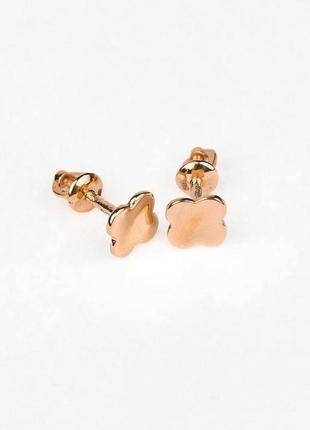 Серьги-гвоздики "клевер" в красном золоте вага 1,32 г