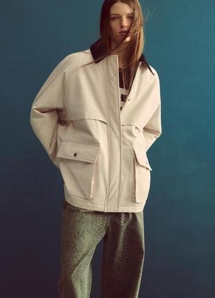 Стеганая бежевая куртка с воротником zara new