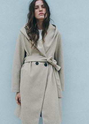 Двобортне пальто з капюшоном бежеве zara new