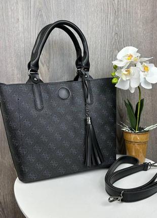 Женская сумка с брелком венчиком стиль guess черная r_985