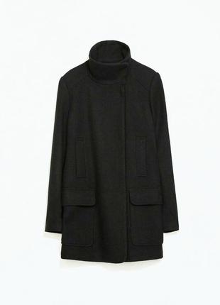 Женское, черное, шерстяное пальто zara