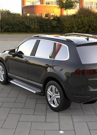 Боковые пороги allmond grey (2 шт, алюм) для volkswagen touareg 2010-2018 гг