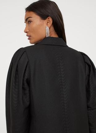 Черный жаккардовый пиджак жакет с объемными рукавами, зебра h&amp;m