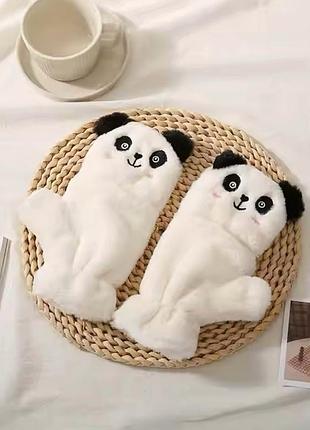 Варежки митенки 2 в 1 теплые меховые панда (teddy, тедди, медведь, мишка), унисекс...