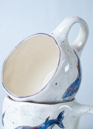 Горнятка «киты», керамическая чашка, ручная роспись, ручная работа, посуда7 фото