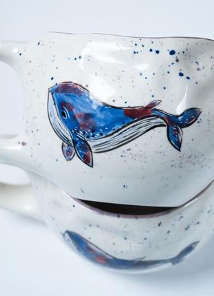 Горнятка «киты», керамическая чашка, ручная роспись, ручная работа, посуда8 фото
