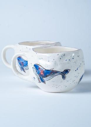Горнятка «киты», керамическая чашка, ручная роспись, ручная работа, посуда4 фото