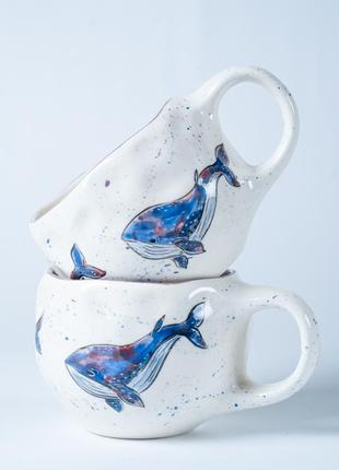 Горнятка «киты», керамическая чашка, ручная роспись, ручная работа, посуда3 фото