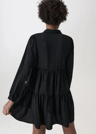 Жіноча маленька чорна сукня плаття рубашка сорочка з рюшами вінтаж класика кльош літнє хлопок натуральне бавовна льон2 фото