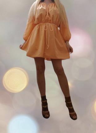 Платье - рубашка нежно оранжевая х/ б котон , размер м.4 фото