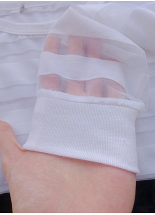 Полупрозрачный лонгслив в полоску, белая туника сетка, белый джемпер прозрачный,...