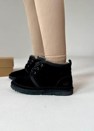 Зимние женские ugg neumel black, угги наумель черные замшевые на шнурках