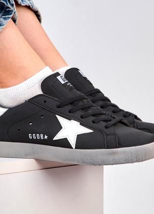 Стильные кеды golden goose black, голден гус кожаные черные