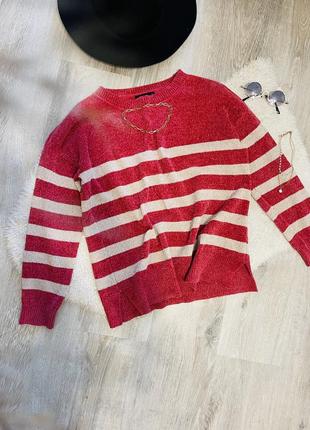 Свитер в полоску саитшот розовый кофта белая f&amp;f