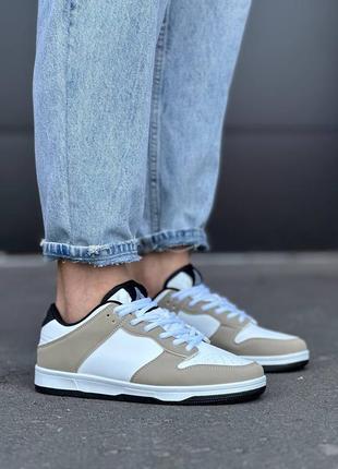 Мужские кроссовки белые со вставками беж и черный