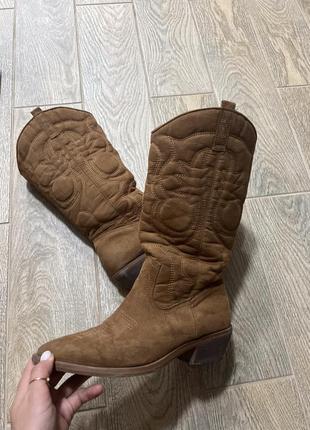 Козаки коричневі жіночі чоботи казаки brown 39-40 25-25,5 см 2024 на легкому утепленні єврозима осінь