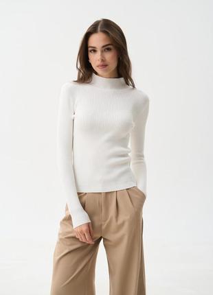 Гольф в рубчик с горловиной стойка молочный/белый solmar