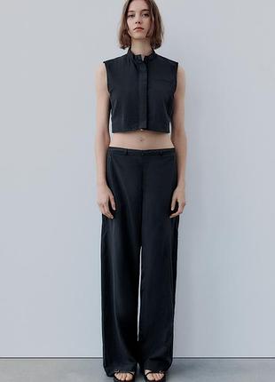 Чорні штани wide leg з плащової тканини zara - s, m