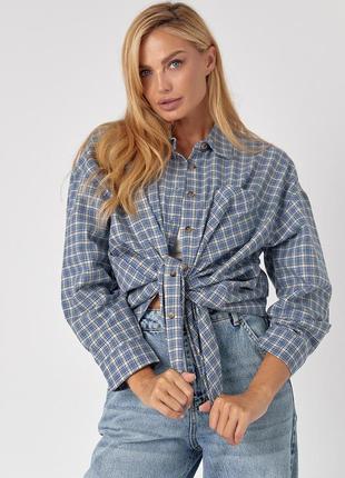 Клітчаста сорочка oversize з накладною кишенею - синій цвет, l (є розміри)