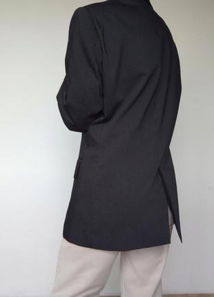 Удлиненный черный оверсайз пиджак в мелкую белую полоску, h&amp;m3 фото