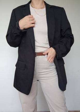 Удлиненный черный оверсайз пиджак в мелкую белую полоску, h&amp;m2 фото