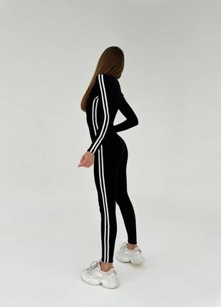 Женский трикотажный комбинезон с брюками, в полоску, серый и черный9 фото