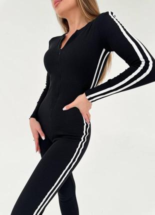 Женский трикотажный комбинезон с брюками, в полоску, серый и черный6 фото