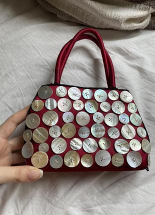 Дитяча цікава сумка з ракушками , червона , маленька